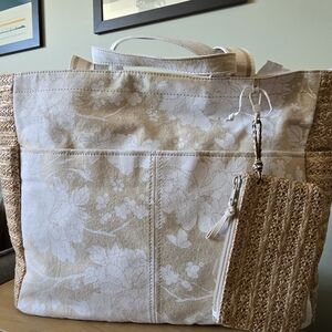 Floral Beige Tote Bag with Pouch